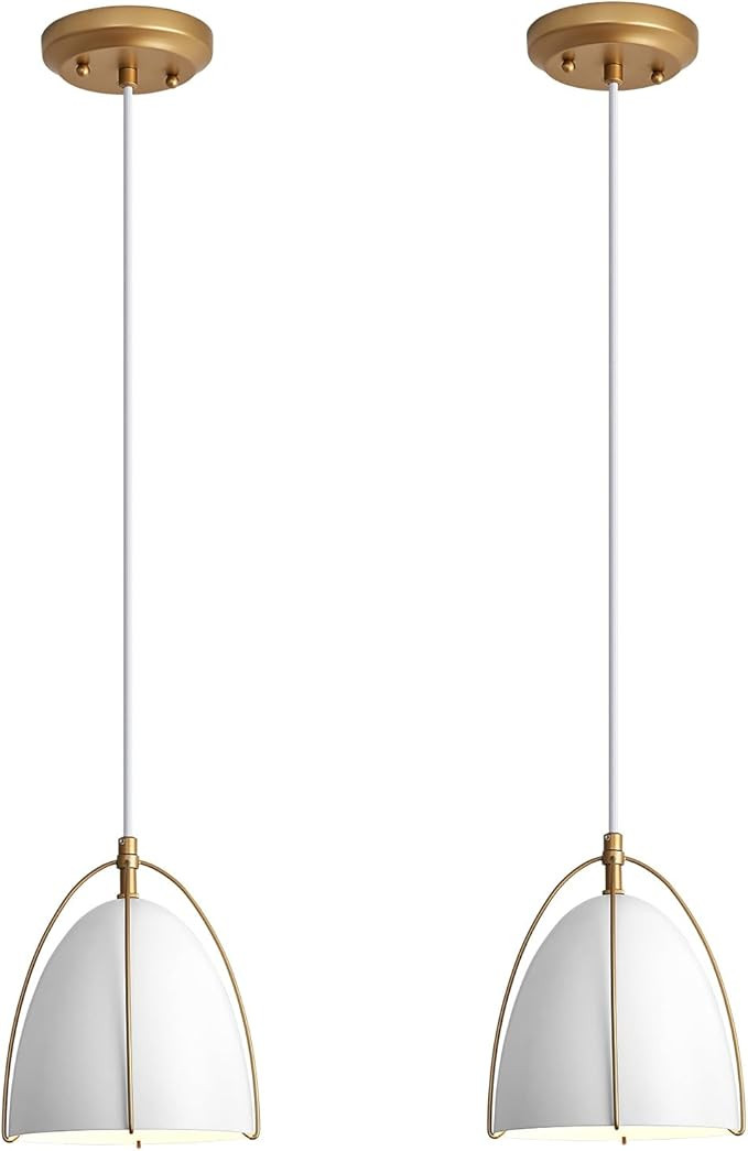 AIRYPHANT 2 Pack Modern Dome Pendant Light 1-Light Pendant Lighting Kitchen Island White and Gold... | Amazon (US)