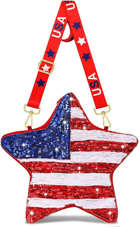 4th of July Purse for Women Sequin Beaded USA Star Purse American Flag Crossbody Shoulder Bag 4th... | Amazon (US)