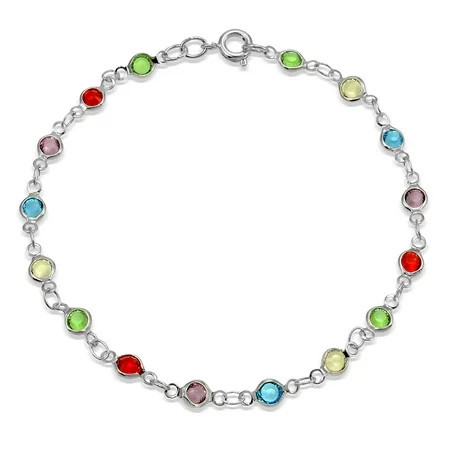 Silver Tone Multi-Color Crystal Chain Link Bracelet 7.5 inches | Walmart (US)