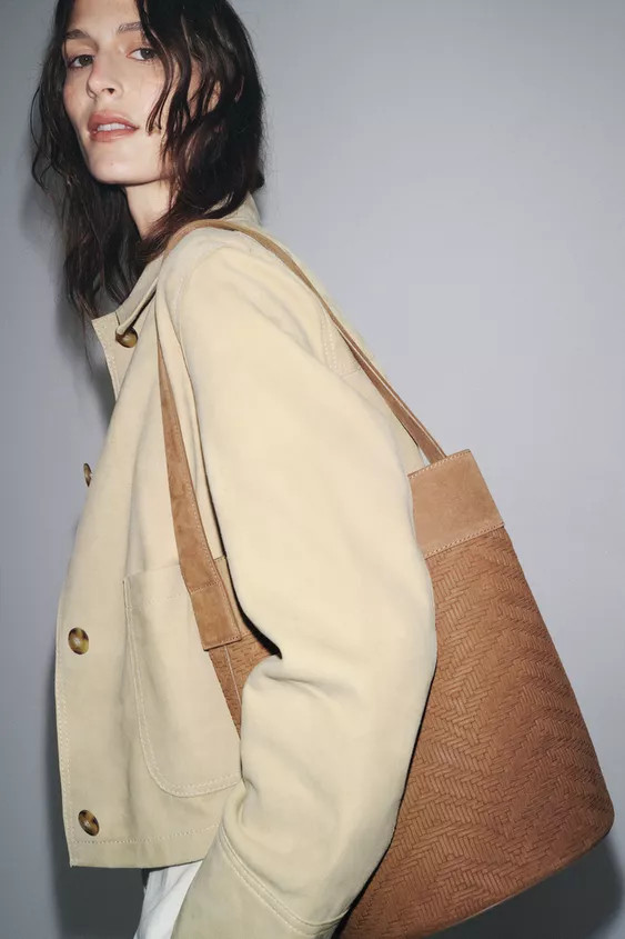 BRAIDED LEATHER MAXI BUCKET BAG | Zara UK