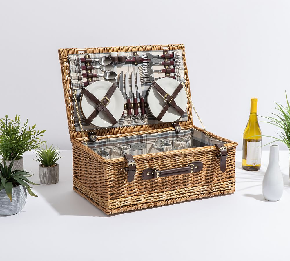Bedford Woven Picnic Basket, Set for 4 | Pottery Barn (US)