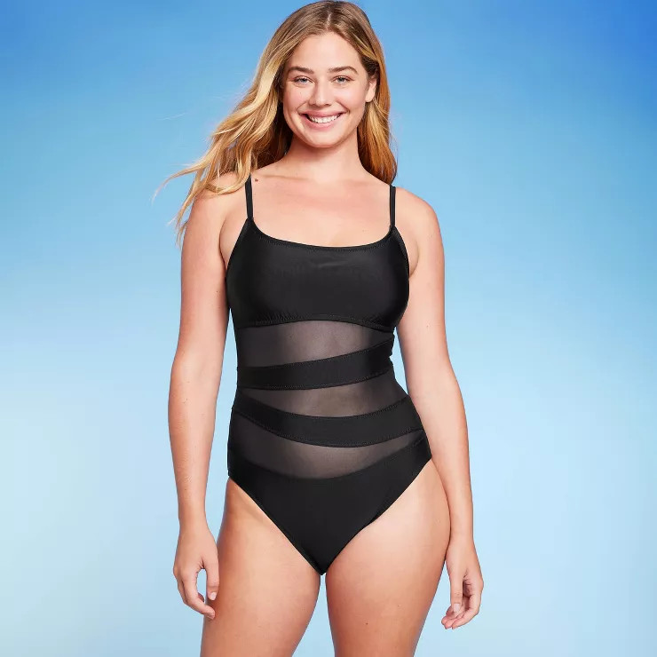 Women's Mesh Front One Piece Swimsuit - Shade & Shore™ Black | Target