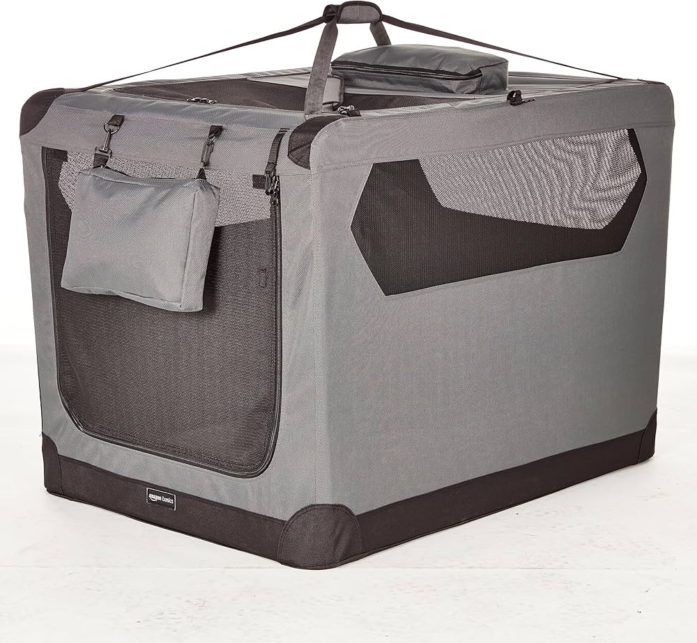 Amazon Basics Folding Portable Soft Pet Dog Crate Carrier Kennel, 42 x 31 x 31 inches, Grey | Amazon (US)