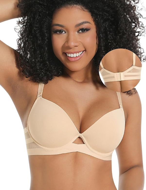 Plunge Bras for Women Push Up Deep V Bra Padded Everyday Bras Seamless T-Shirt Underwire Support | Amazon (US)