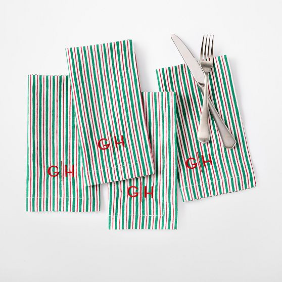Block Print Striped Dinner Napkins, Set of 4 | Mark and Graham