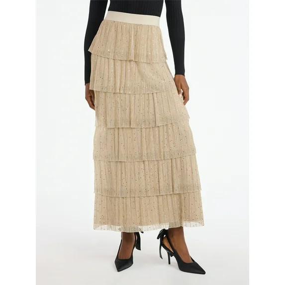 Scoop Women's and Women's Plus Glitter Ruffle Maxi Skirt, Sizes XS-4X | Walmart (US)