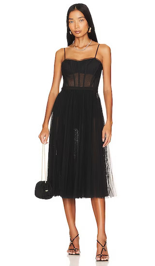 BCBGMAXAZRIA Sheer Corset Midi Dress in Black. - size 0 | Revolve Clothing (Global)