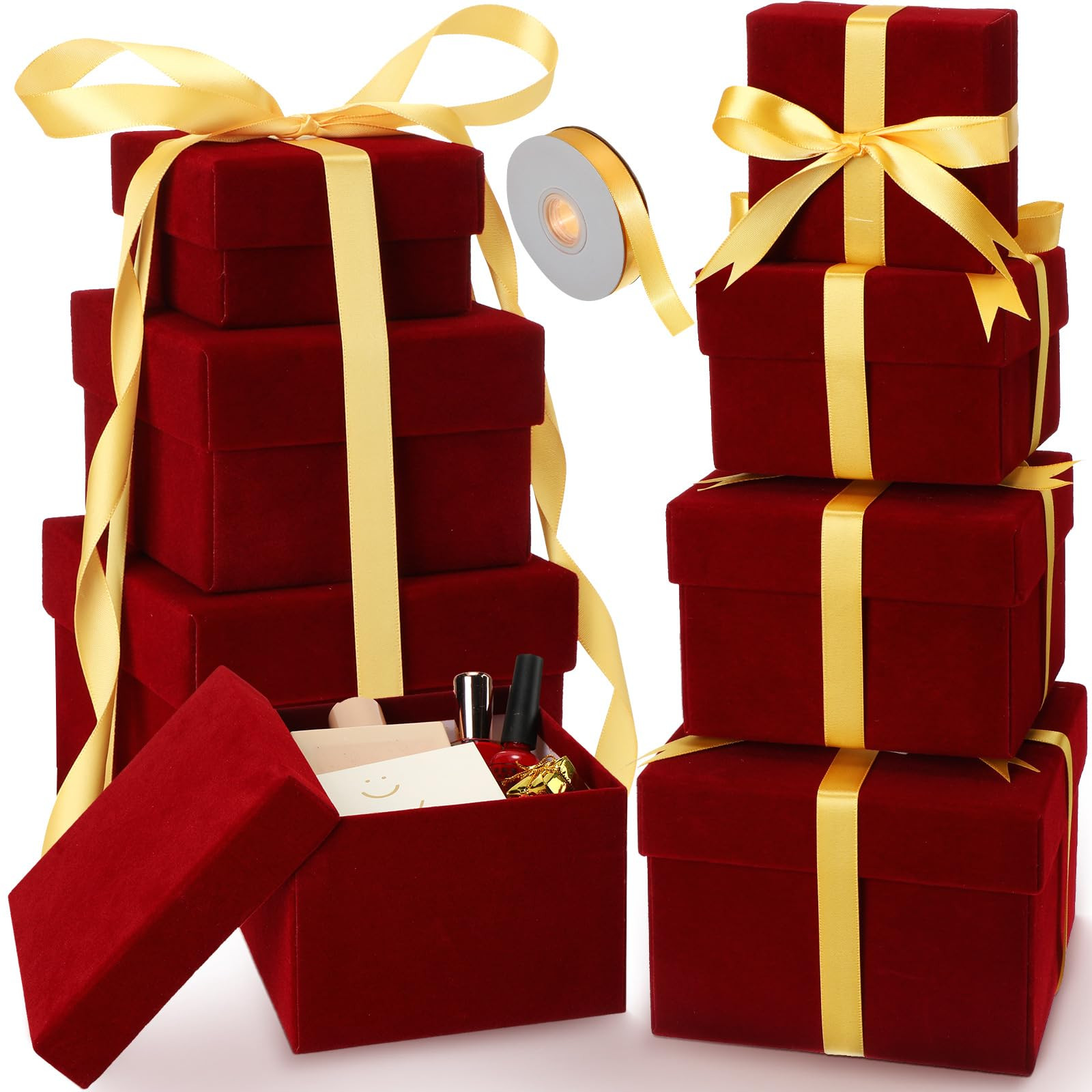 Fulmoon 8 Pcs Christmas Nesting Gift Boxes with Lids Velvet Square Assorted Sizes Small Favor Box... | Amazon (US)