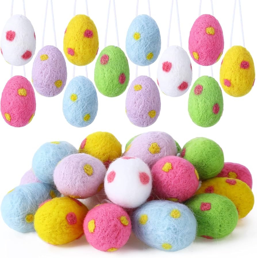 24 Pcs 2.36 in Felted Easter Egg Hanging Ornaments with Lanyard Colorful Easter Egg Ornaments wit... | Amazon (US)