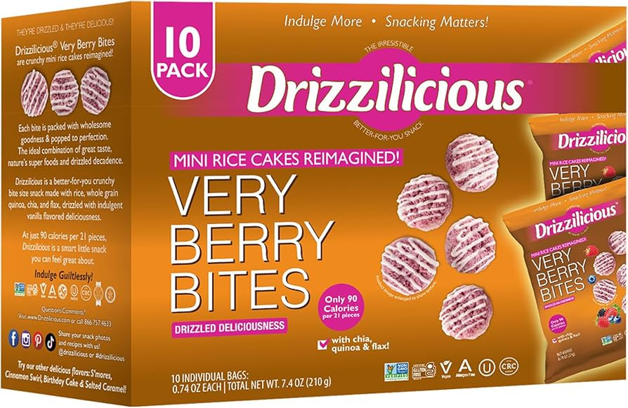 Drizzilicious Mini Rice Cakes Very Berry - Rice Crisps, Healthy Snack for Adults and Kids, Flavor... | Amazon (US)