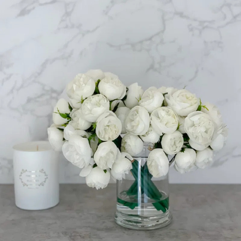 Faux Silk Peony Arrangement in Vase | Wayfair North America