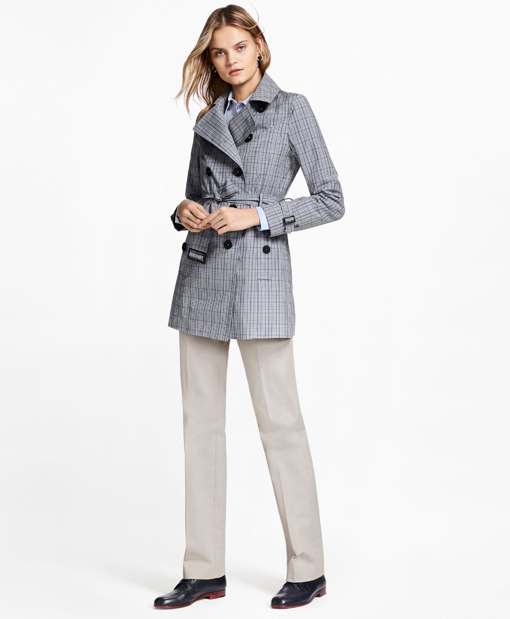 Brooks Brothers Women's Plaid Stretch Cotton Trench Jacket | Brooks Brothers