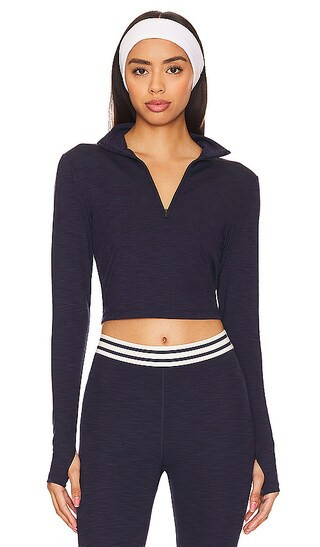 Splits59 Stevie Active Rib Half Zip Top in Navy. | Revolve Clothing (Global)