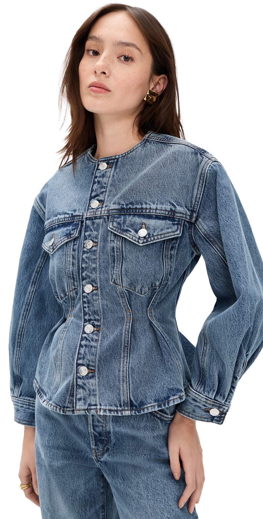FRAME The Nipped Collarless Denim Jacket Umbria S | Shopbop