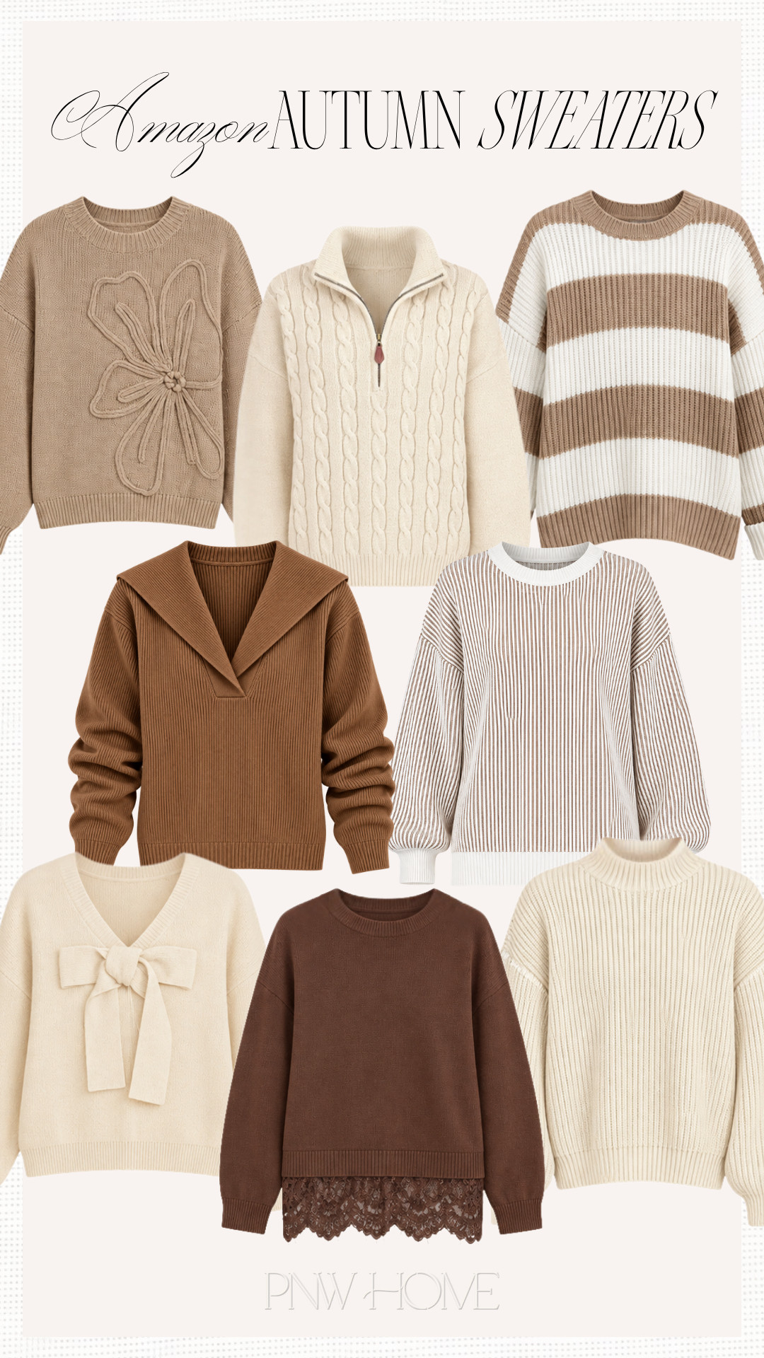 Amazon sweater finds for an extra cozy autumn!

fall sweaters, autumn sweaters, fall fashion, fall looks, fall outfit, fall style, neutral sweaters, tan sweaters, light brown sweaters, cream sweaters, off-white sweater, striped sweater, quarter zip sweater, mock turtleneck sweater, bow sweater, collared sweater, ribbed sweater 

 #LTKgrwm #LTKootd #LTKSeasonal
