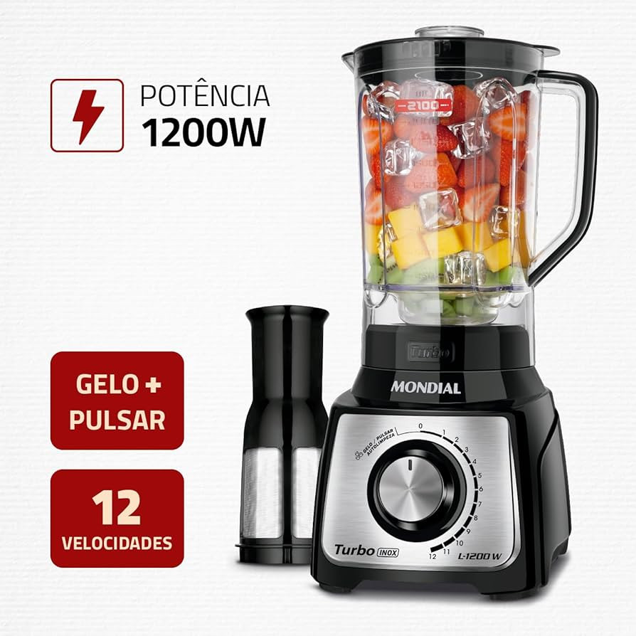 Liquidificador Turbo, Mondial, Preto/Inox, 1200W, 110V - L-1200 BI | Amazon (BR)