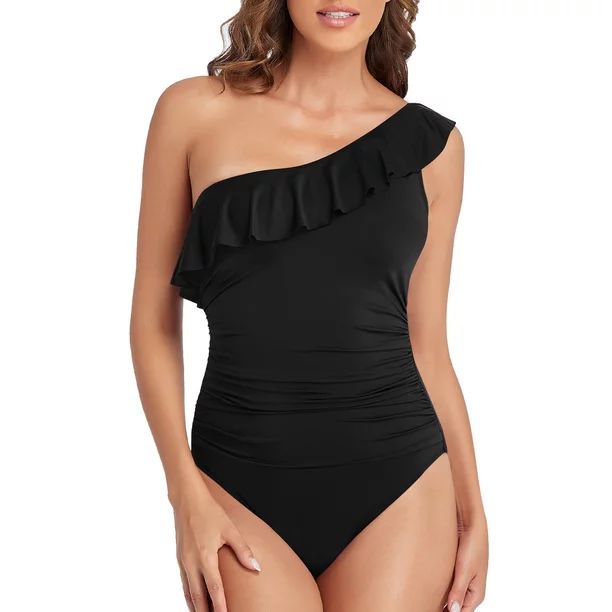 Hilor Women One Piece Swimsuit Tummy Control One Shoulder Swimwear Ruffle Monokinis Bathing Suits... | Walmart (US)