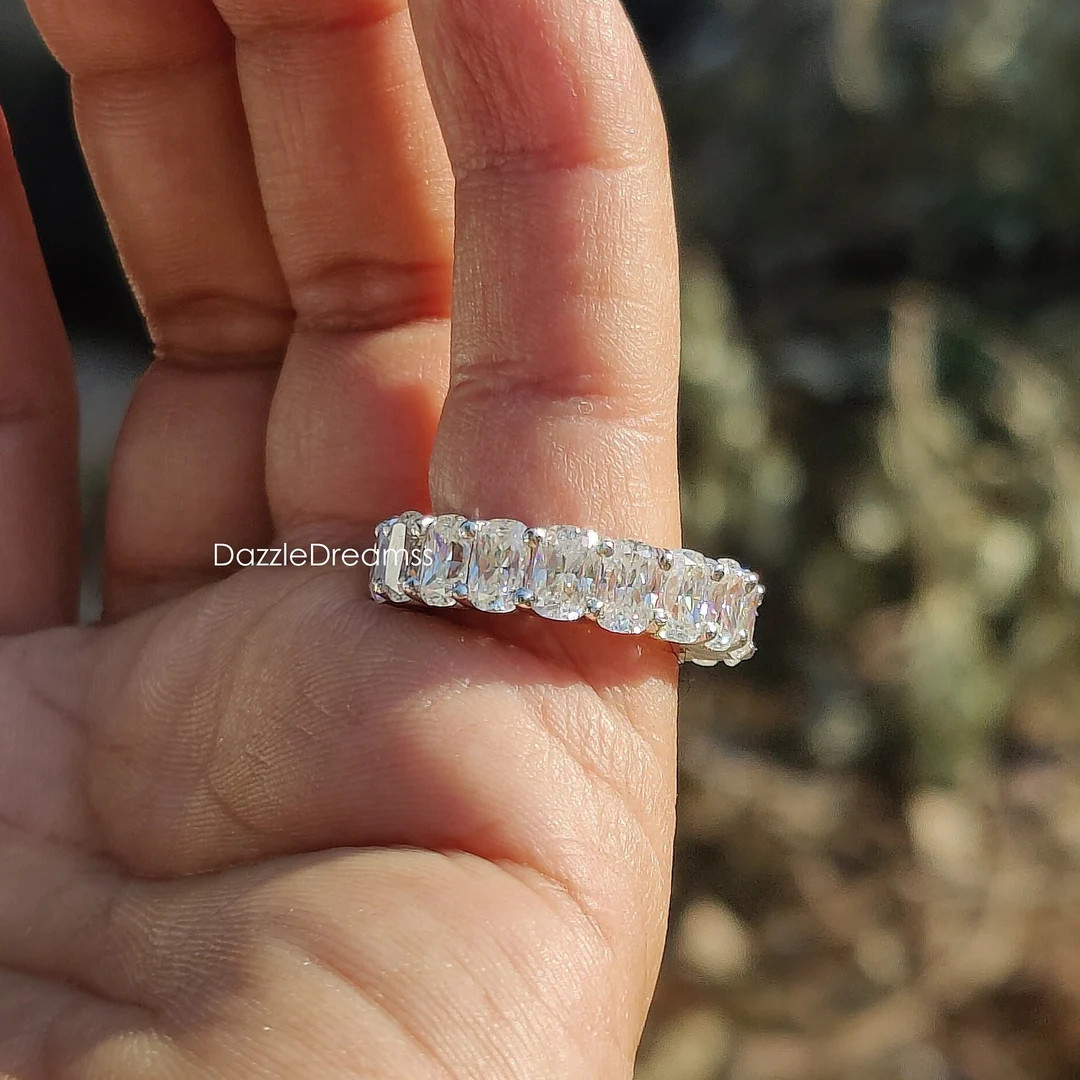 4x6mm Elongated Cushion Moissanite Wedding Band/9.40ct Diamond Solitaire Band/14k Gold Full Etern... | Etsy (US)