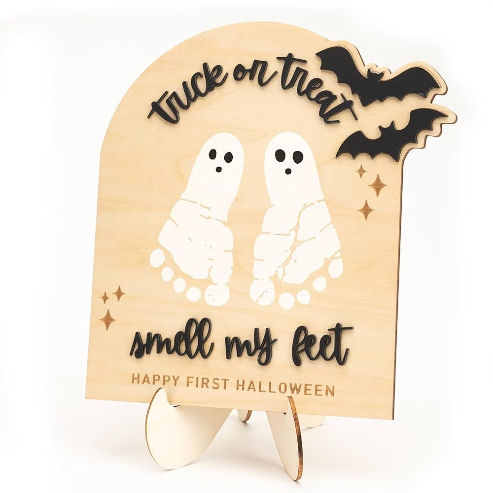 Baby's First Halloween Wooden Keepsake Sign, DIY Footprint Art Milestone Card, Wall Hanging Nurse... | Amazon (US)