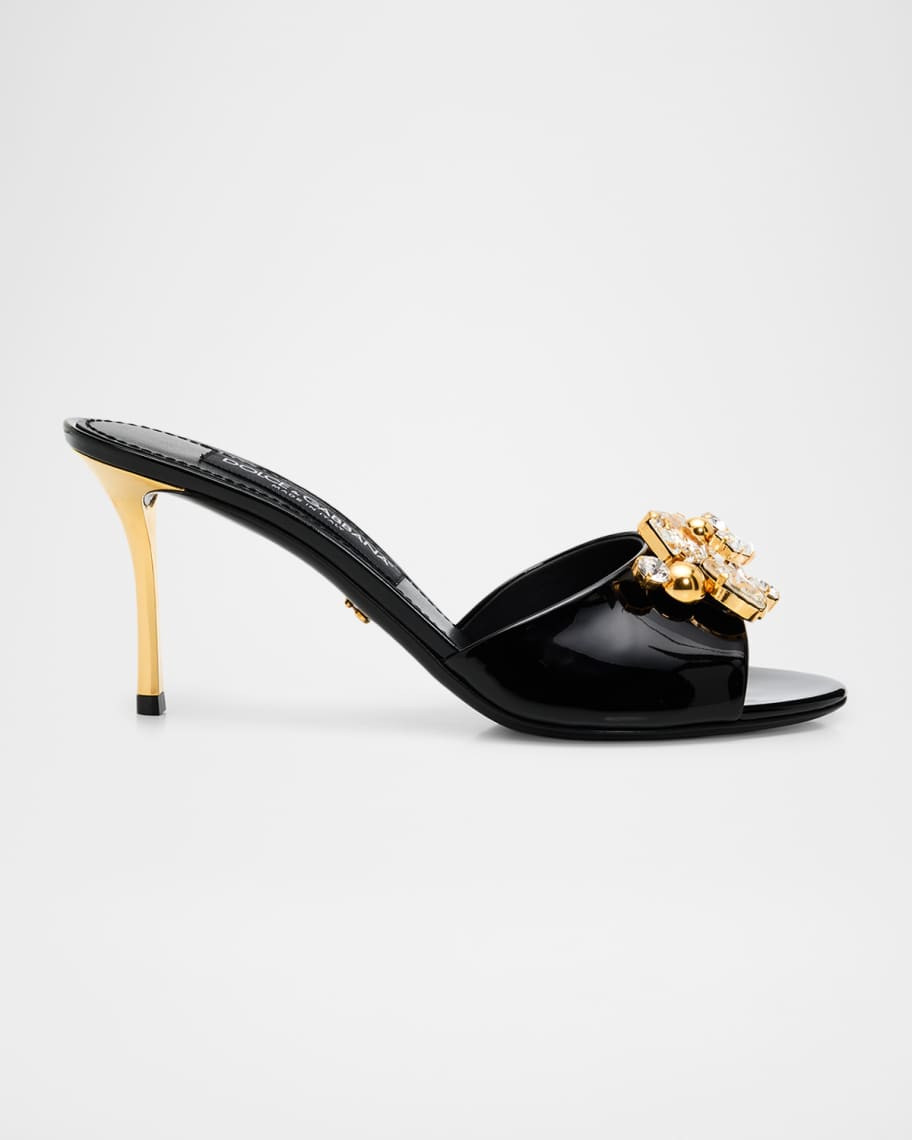 Dolce&Gabbana 75mm Embellished Patent Leather Mules | Neiman Marcus