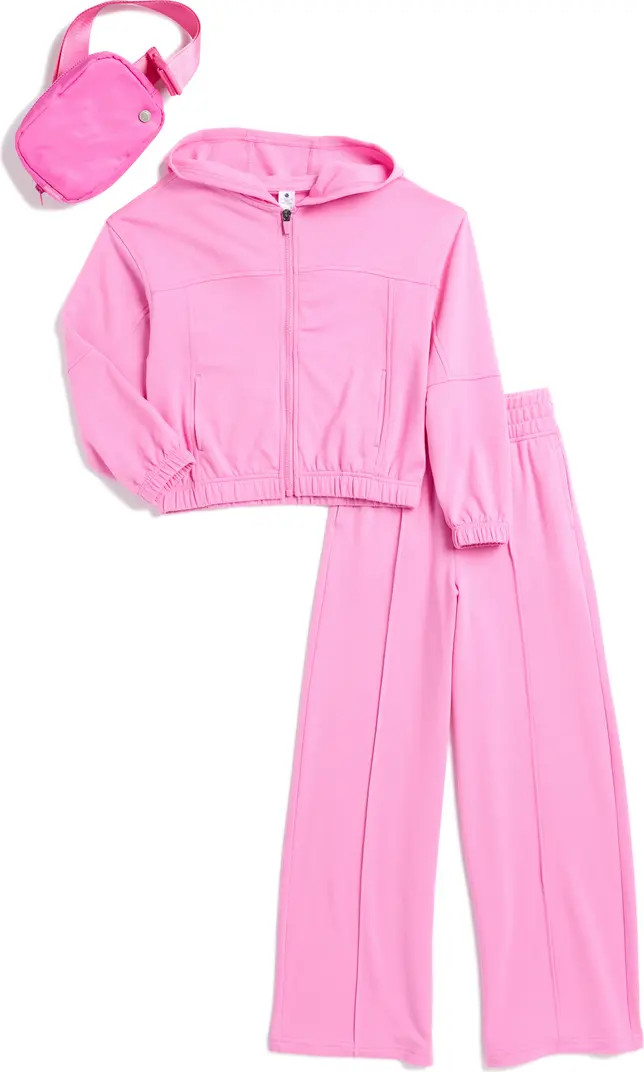 Kids' Brushed French Terry Zip Hoodie, Pants & Belt Bag Set | Nordstrom Rack