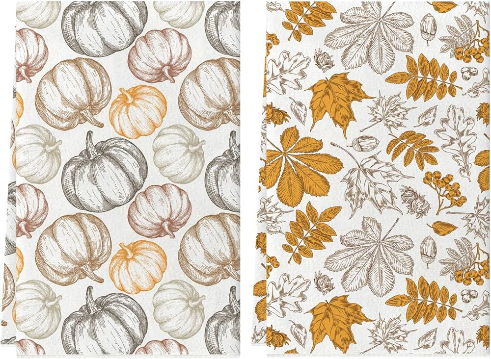 Fall Sketch Pumpkin Maple Leaf Kitchen Towels Dish Towels Autumn Decorations 18x26 Inch Hand Towe... | Amazon (US)
