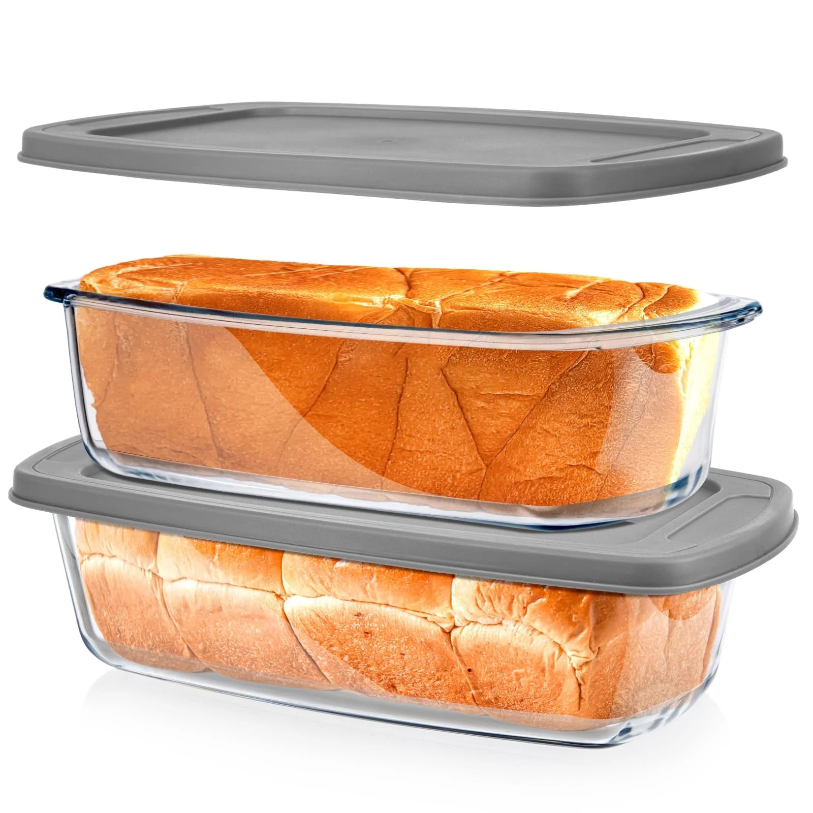 2 Piece Rectangle Glass Loaf Pan，1.9qt Meatloaf & Bread Baking Dishes，with Airtight Lids，BP... | Walmart (US)
