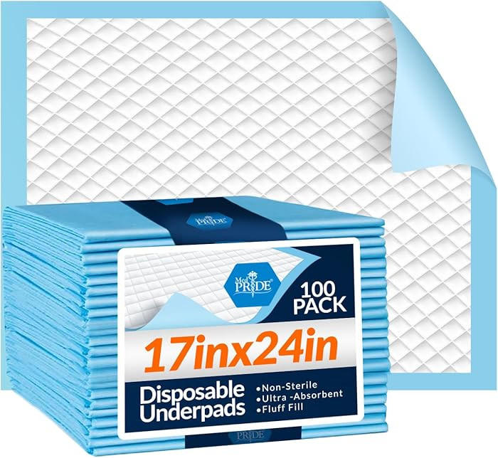 Medpride Disposable Underpads 17'' x 24'' (100-Count) Incontinence Pads, Bed Covers, Puppy Traini... | Amazon (US)