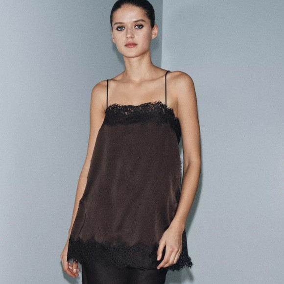 ZARA SATIN EFFECT LACE TOP ZW COLLECTION | Poshmark