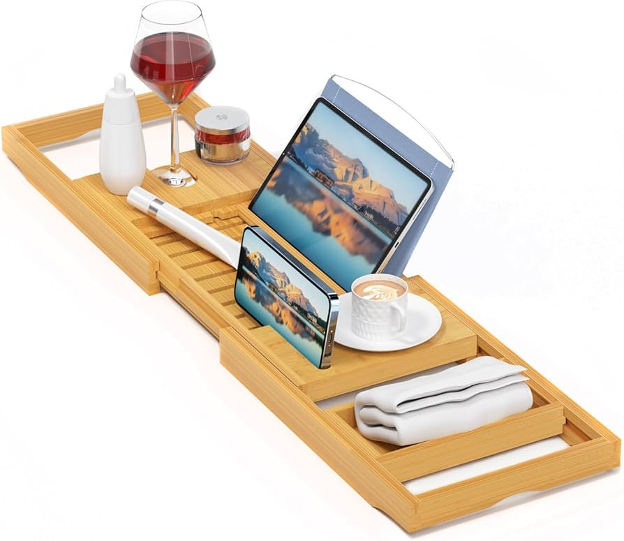 Luxury Bathtub Caddy Tray，Bamboo Bathtub Tray Caddy - Wood Bath Tray Expandable，Can be Placed... | Amazon (US)