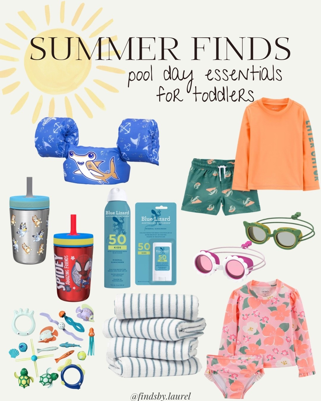 ☀️ Pool days with toddlers are so much easier when you have the right gear.

These are the items we reach for over and over all summer long—sun shirts, puddle jumpers, Blue Lizard sunscreen, goggles, spill-proof cups, and a few pool toys that actually keep them entertained.

If you’re building your summer pool bag, these are my favorite toddler essentials. 💦🤍

#LTKsummer #ToddlerMom #SummerWithKids #PoolDayEssentials #MomFinds

#LTKmomlife #LTKKids #LTKSwim