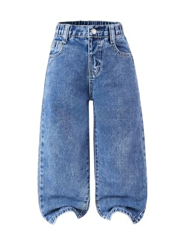 Floerns Toddler Girl's Wide Leg Elastic Waist Button Baggy Jeans Solid Casual Denim Pants | Amazon (US)