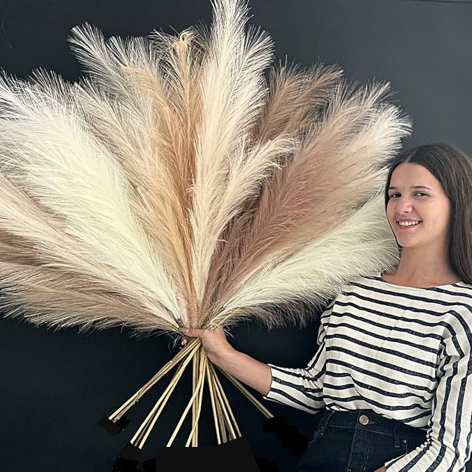 6 PCS Faux Pampas Grass Decor 43” Tall - Fake Pampas Grass Boho Decor - Floor Vase Filler Feath... | Amazon (US)