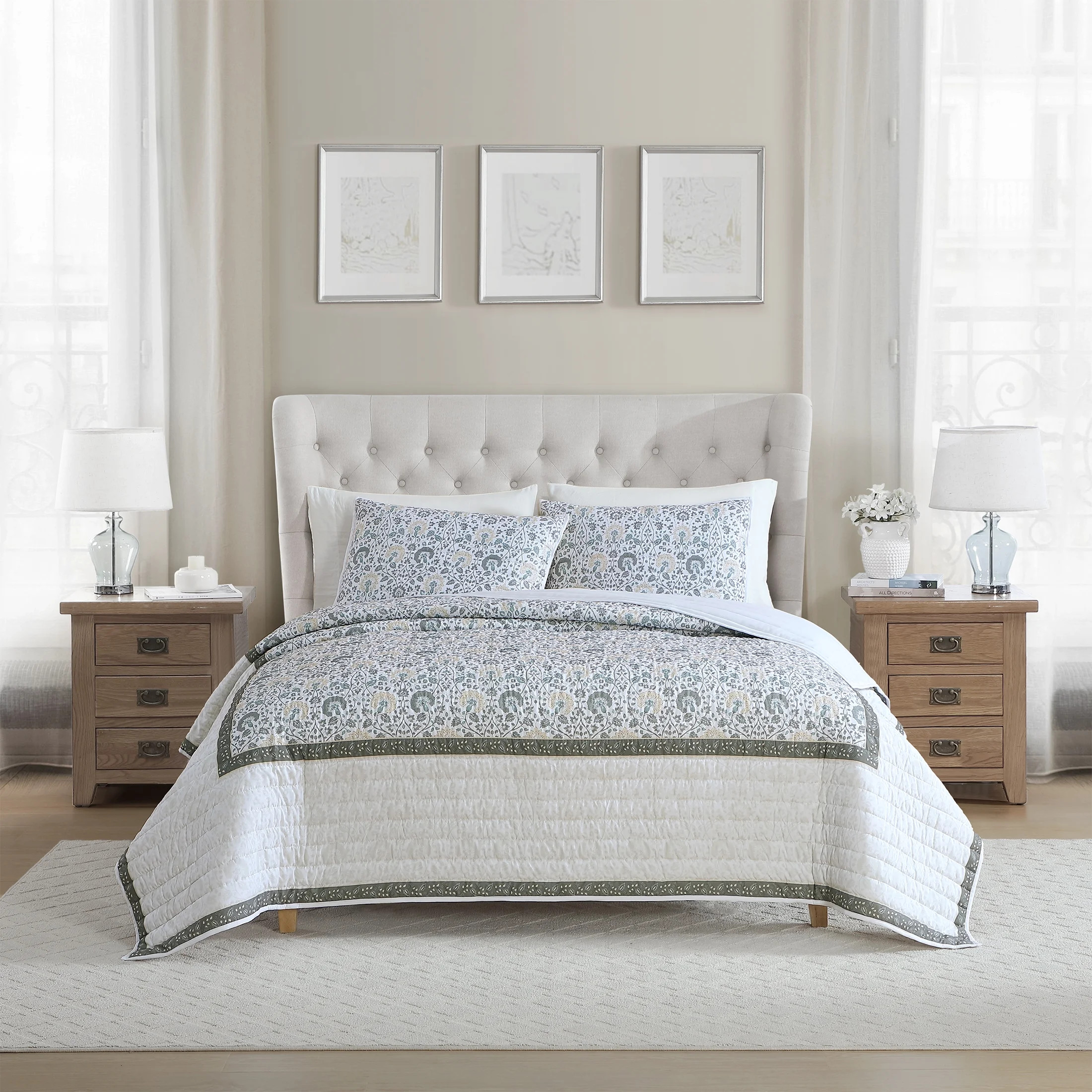 My Texas House Capri 3-Piece Sage Cotton Adult Quilt Set, Full/Queen | Walmart (US)