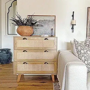 PHI VILLA Rattan Cabinet - Chest of Drawers Small Cabinet for Living Room Bedroom Accent Storage ... | Amazon (US)