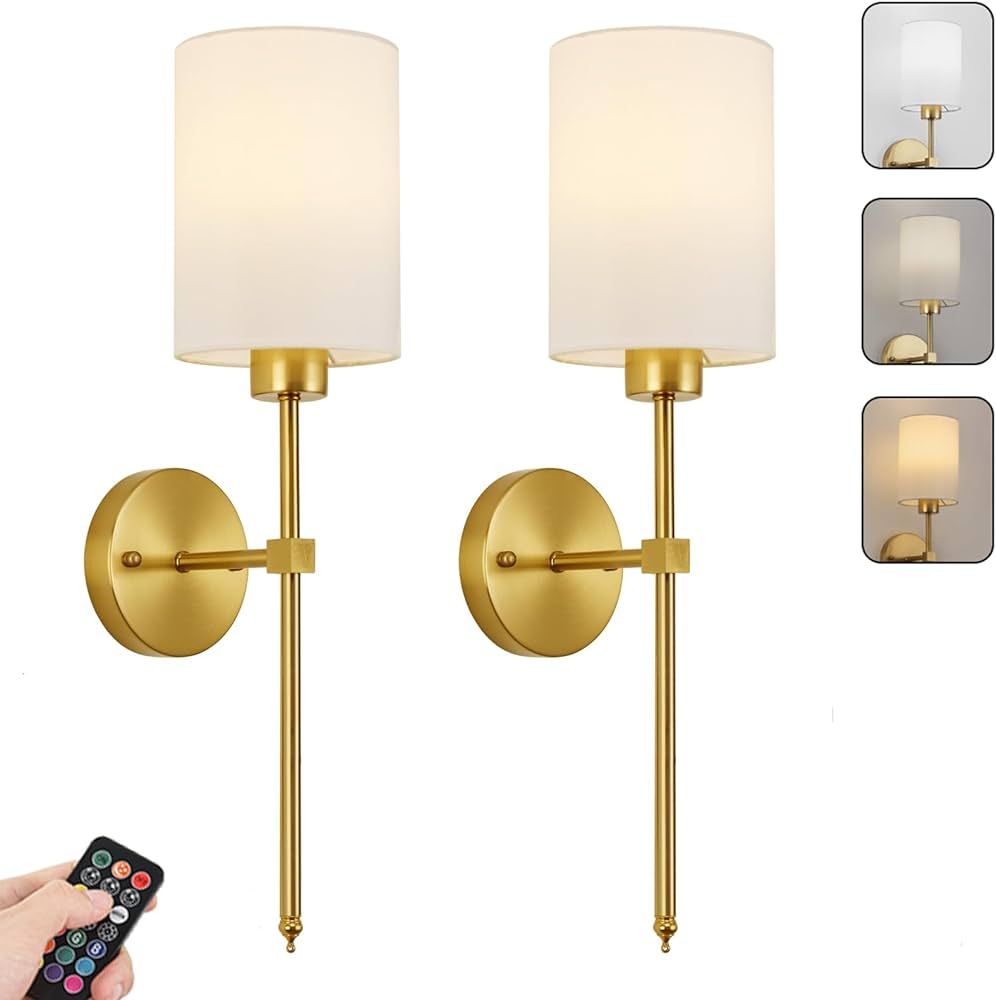 Battery Operated Wall Sconces Set of Two, with Remote Control, Dimmable, Warm White/Natural White... | Amazon (US)