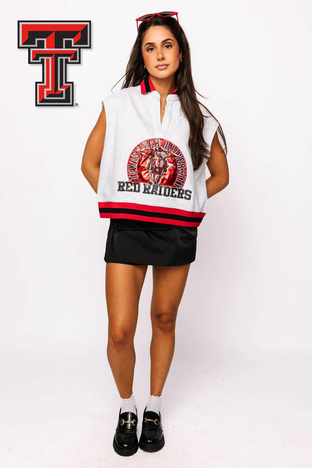 Licensed Texas Tech Striped Collar Circular Mascot Tank | Queen of Sparkles