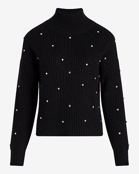 Reversible Embellished Mock Neck Crossover Sweater | Express