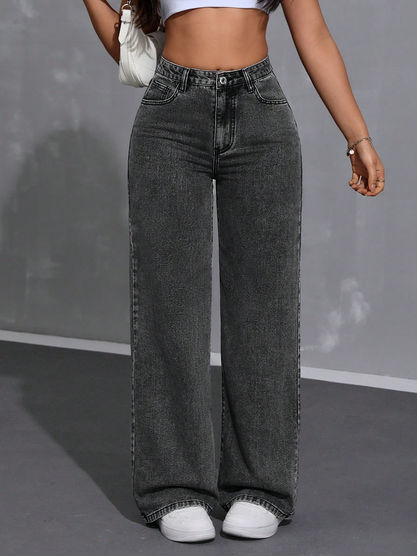 SHEIN EZwear Women's Wide Leg Loose Fit Casual Denim Pants With Pockets | SHEIN | SHEIN