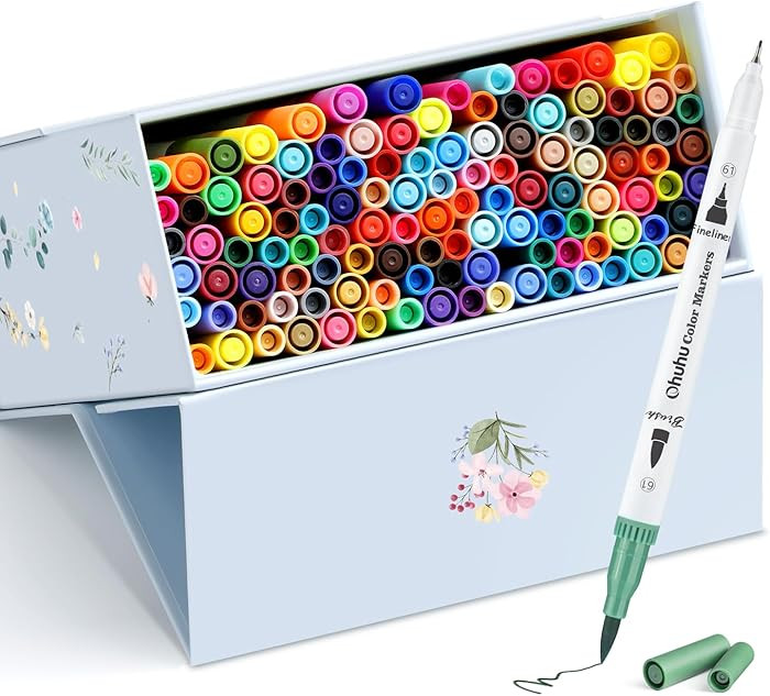 Set de marcadores de arte de 120 colores, Ohuhuhu, doble punta para colorear pincel Fineliner rot... | Amazon (US)