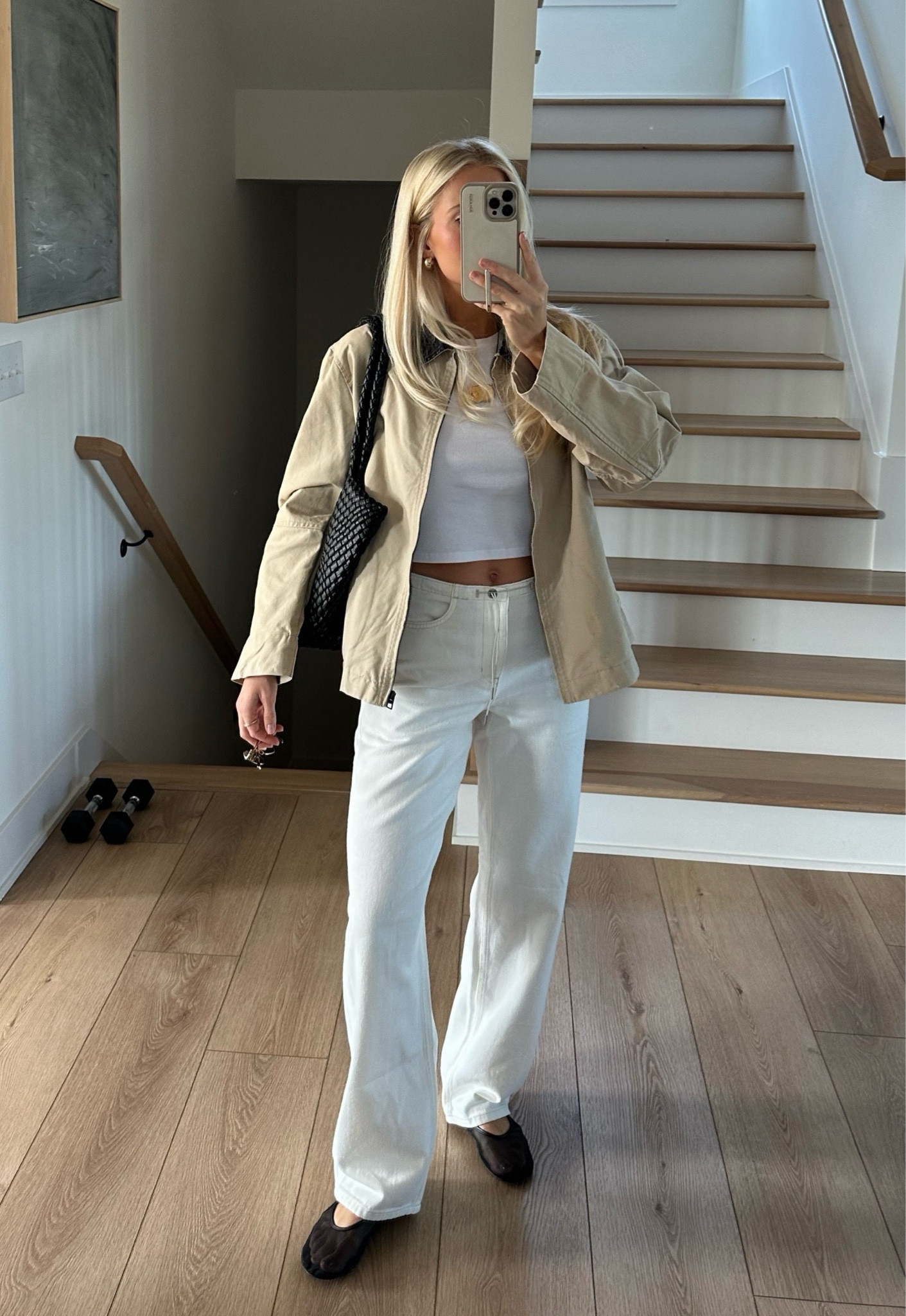 Fall Transitional Outfit 🍂 
Small in tee, medium in jacket, sized up one size to 27 in pants for a looser fit, true to size in shoes. Code kathleen15 for necklace!

#kathleenpost #fallfashion

#LTKFallSale

#LTKStyleTip #LTKSeasonal