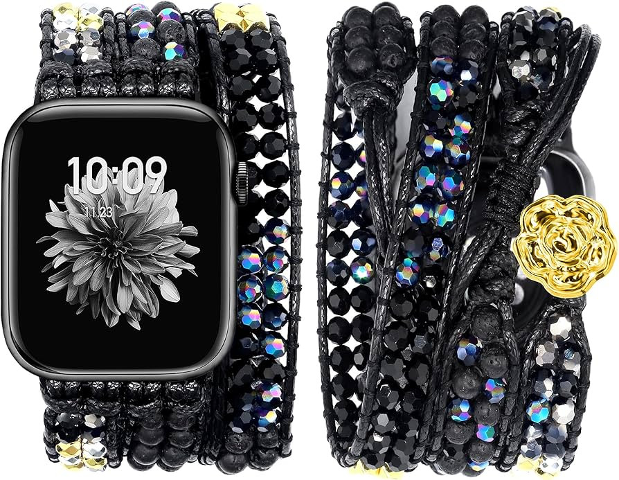 JR.DM Boho Beaded Watch Bands Women Compatible with Apple Watch 38mm 40mm 41mm Black Volcanic Roc... | Amazon (US)