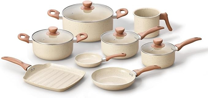 Oikos - Jogo com 8 Panelas Antiaderentes de Revestimento Cerâmica com Tampa de Vidro Terrara Beg... | Amazon (BR)