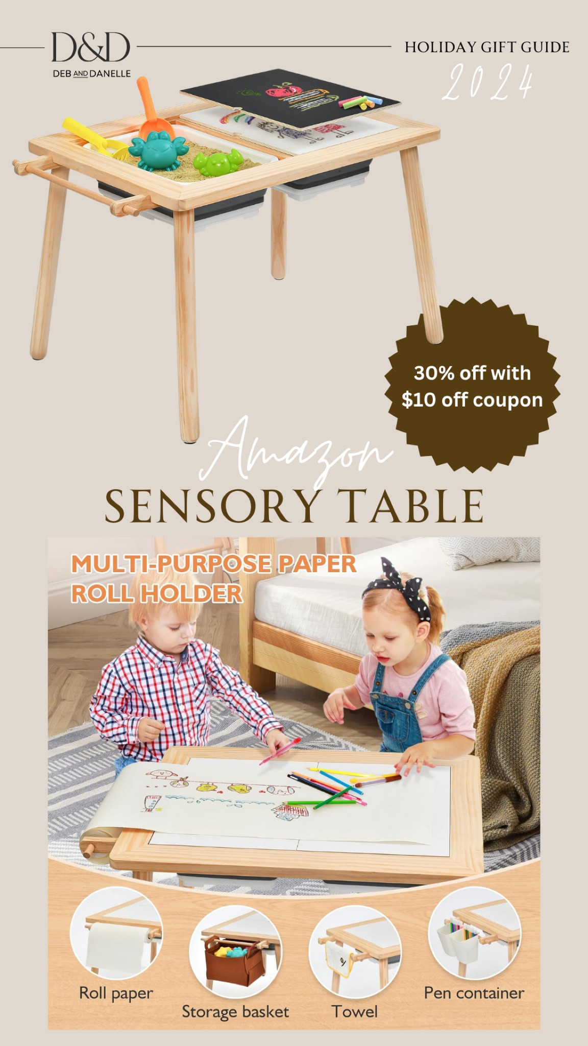 Deal of the Day: This sensory table for toddlers and young kids is currently 30% off with an additional $10 off coupon. It is made of real wood and offers an area for rolled paper, a storage backer, a pen container, and two deep bins for sand and other sensory play. This would make an excellent Christmas gift for the littles. 

#LTKKids #LTKSaleAlert #LTKHoliday