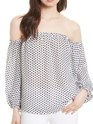 Milly Jillian Polka Dot Off the Shoulder White Black Silk Blouse Top M   | eBay | eBay US