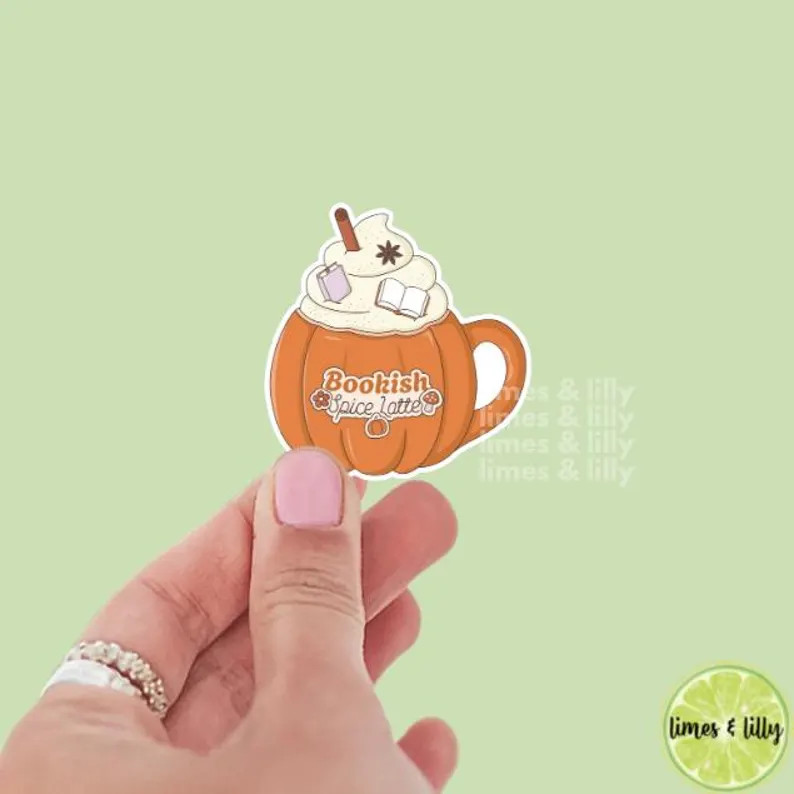 Bookish Spice Latte Fall Pumpkin Spice Latte Vinyl Sticker | Girly Sticker | Kindle Stickers | Bo... | Etsy (US)