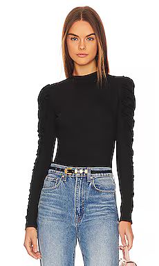 Bobi Shirred Sleeve Turtleneck Top in Black from Revolve.com | Revolve Clothing (Global)