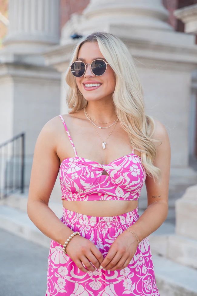In This Moment Berry Woven Printed Crop Top | Pink Lily