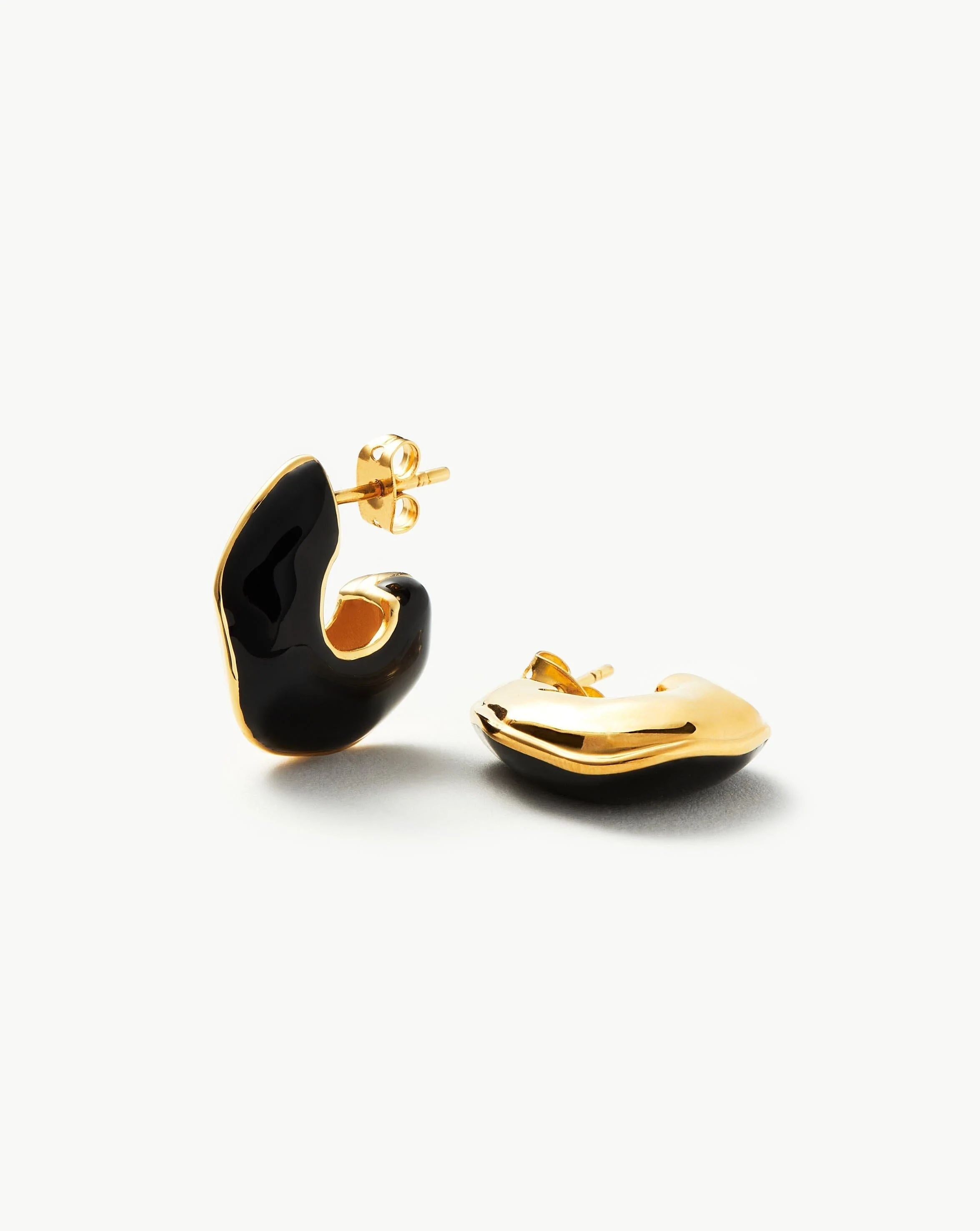 Squiggle Two Tone Enamel Chubby Hoop Earrings | 18ct Gold Plated/Black | Missoma