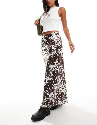 Pieces slip maxi skirt in cow print | ASOS | ASOS (Global)